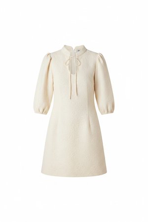Textured Tie-Neck Mini Dress in Creamy Beige
