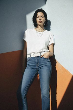 High-Waist Cropped Blue Denim Jeans