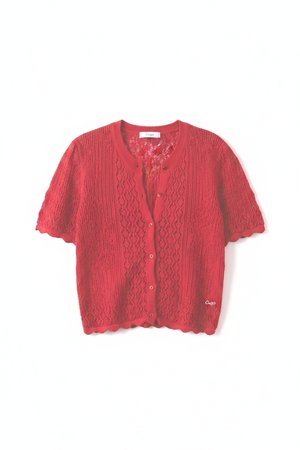 Red Knit Button-Front Cardigan