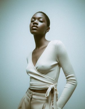 Long Sleeve Ribbed Wrap Top