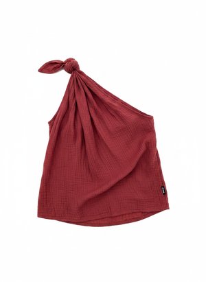 Knotted One-Shoulder Draped Top in Rich Red