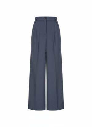 Blue Wide-Leg Pleated Pants