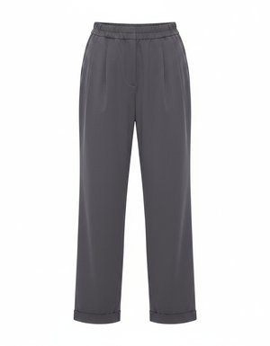 Relaxed Fit Pleated Wide-Leg Grey Pants