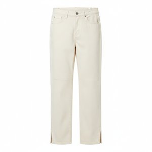 Ecru Panel Detail Straight Leg Jeans with Split Hem