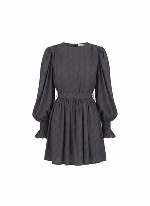 Textured Grey Mini Dress with Puffed Sleeves