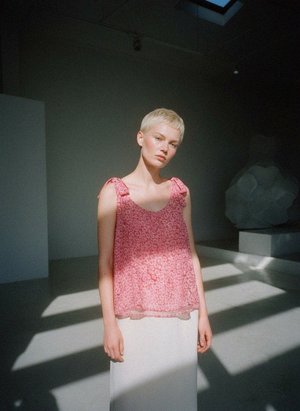 Pink Patterned Sleeveless Blouse