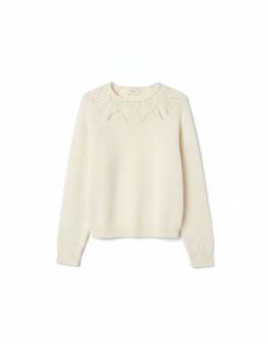 Cream Knitted Sweater with Lace Detail