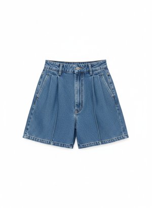 High-Waist Pleated Denim Shorts