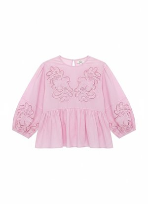 Pink Eyelet Embroidered Peplum Blouse