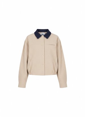 Beige Corduroy Jacket with Contrast Blue Collar