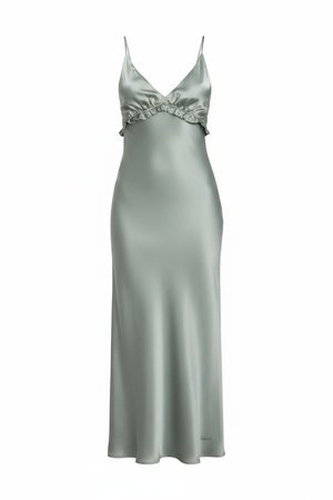Elegant Satin Maxi Slip Dress with Ruffle Detail