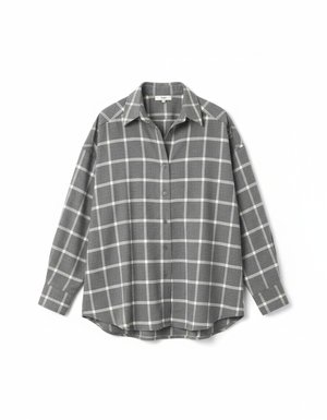 Oversized Grey Plaid Button-Up Shirt