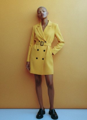 Yellow Belted Double-Breasted Mini Dress