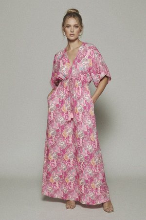 Pink Paisley V-Neck Maxi Dress