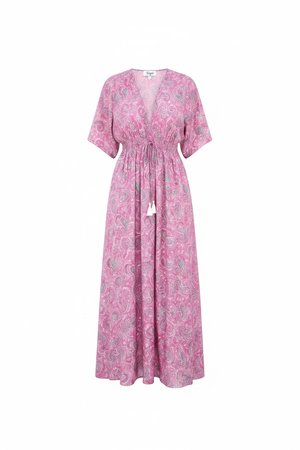 Flowy Pink Paisley Maxi Dress with Tassel Tie Waist