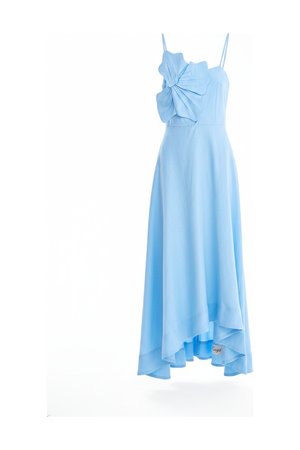 Sky Blue Midi Dress with Decorative Front Bow