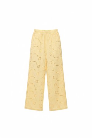 Yellow Eyelet Wide-Leg Pants