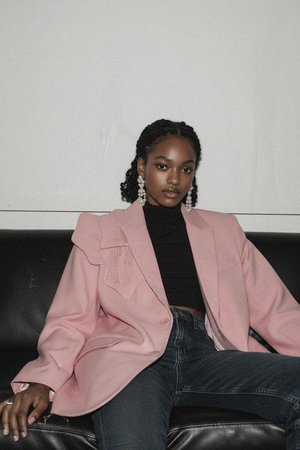 Stylish Pink Oversized Blazer with Shoulder Detail