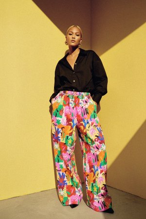 Vibrant Abstract Print Wide-Leg Pants