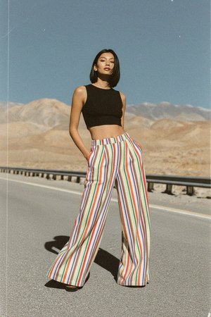 Vibrant Striped Wide-Leg Beach Pants
