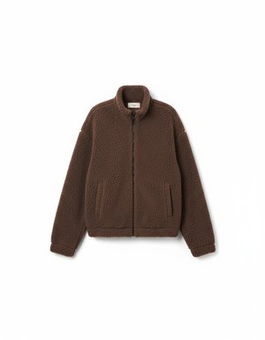 Cozy Brown Teddy Fleece Zip-Up Jacket