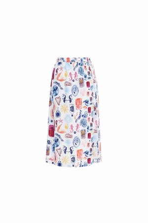 White Midi Skirt with Playful Sea Life Print