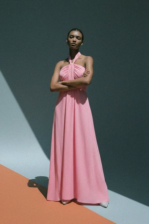 Flowy Pink Halter Maxi Dress
