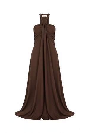 Flowy Brown Halter Neck Maxi Dress
