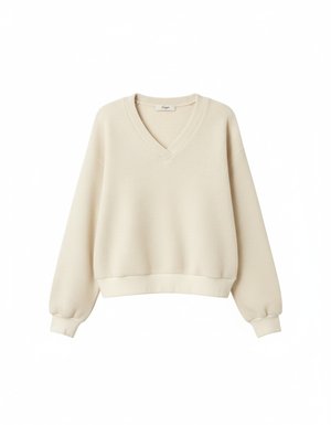 Beige V-Neck Relaxed Knit Sweater