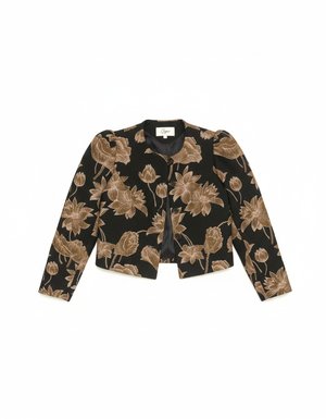 Black Floral Patterned Short Jacket