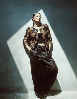 Black Floral Patterned Short Jacket