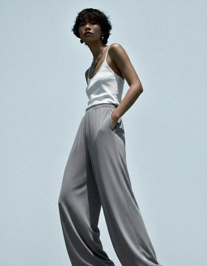 Relaxed Fit Wide-Leg Grey Pants