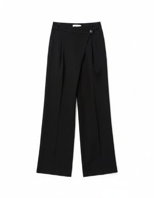 Black Wide-Leg Wrap Front Trousers