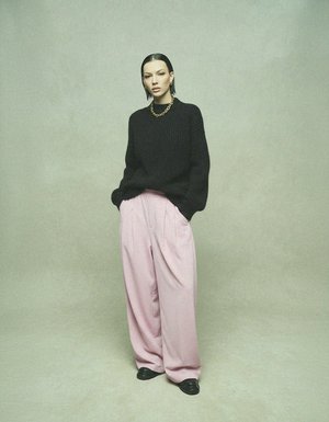 Relaxed Pink Wide-Leg Trousers