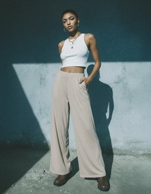 Comfortable Beige Wide-Leg Lounge Pants