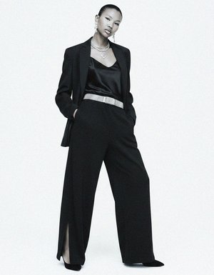 Black Wide-Leg Lounge Pants with Side Slits