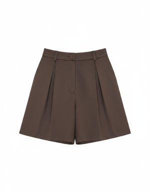 Tailored Pleated Brown Shorts