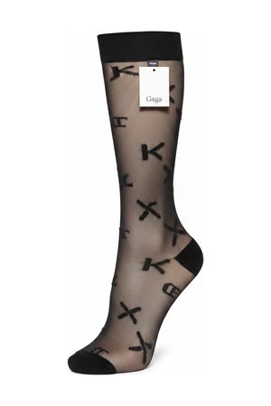 Sheer Black Letter Print Knee-High Socks