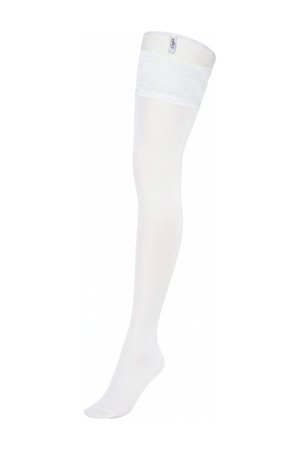White Sheer Thigh High Stockings with Lace Top
