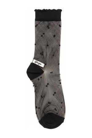 Sheer Black Polka Dot Ankle Socks with Ruffle Cuff