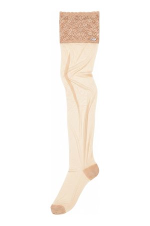 Sheer Hold-Up Stockings with Floral Lace Top