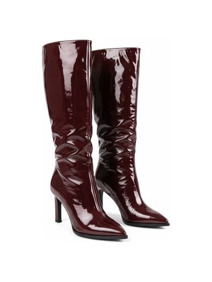 Glossy Red Knee-High Boots with Pointed Toe