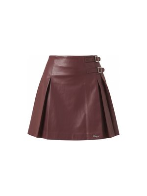 Pleated Faux Leather Mini Skirt with Buckles