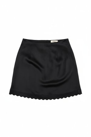 Scalloped Hem Black Mini Skirt