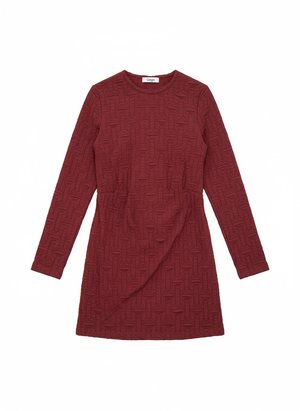 Red Textured Mini Dress with Long Sleeves