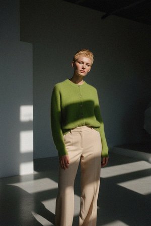 Soft Knit Green Cardigan with Button Closure