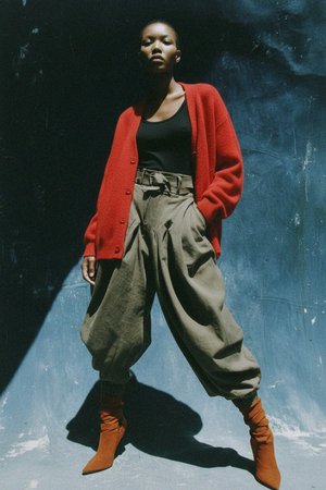 Oversize Red Knit Button-Up Cardigan