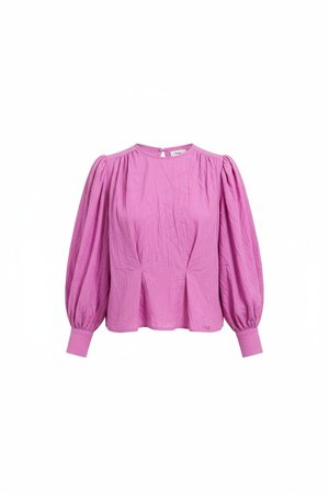 Textured Pink Blouse with Elegant Puff Sleeves