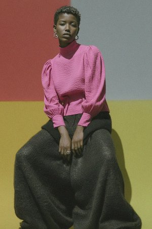 Textured Pink Blouse with Elegant Puff Sleeves