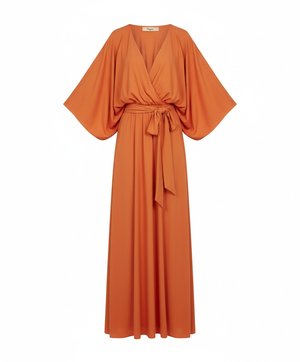 Flowing Orange Maxi Dress with Tie Waist